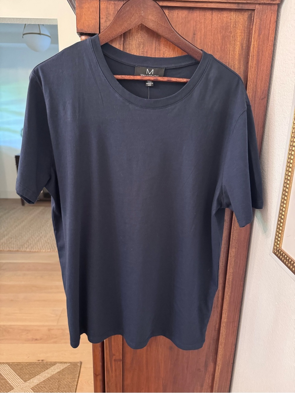 Magaschoni Shirt Mens Medium Navy Blue Supima Cotton Short Sleeve Crewneck Tee